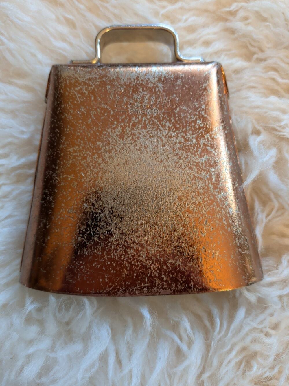 Vintage 4.5" Ludwig Cowbell Vintage Golden Tone Copper Accessory USA Script Logo